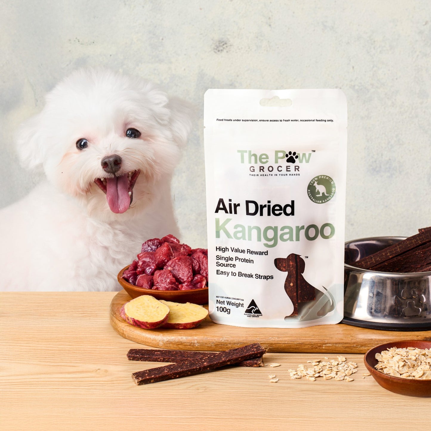 Dogs enjoy The Paw Grocer Air-Dried Kangaroo 