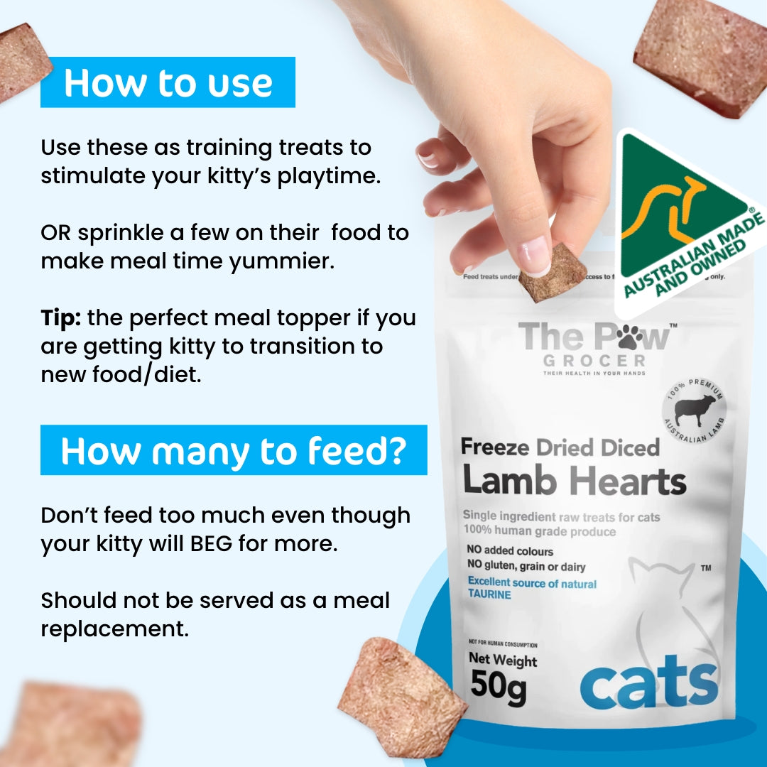 How to Use The Paw Grocer Freeze Dried Lamb Hearts - Cats 