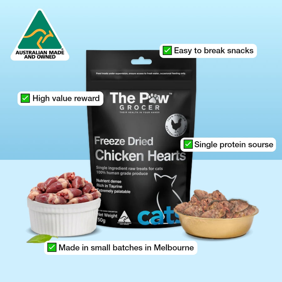 Premium Freeze-Dried Chicken Hearts for Cats - 50g