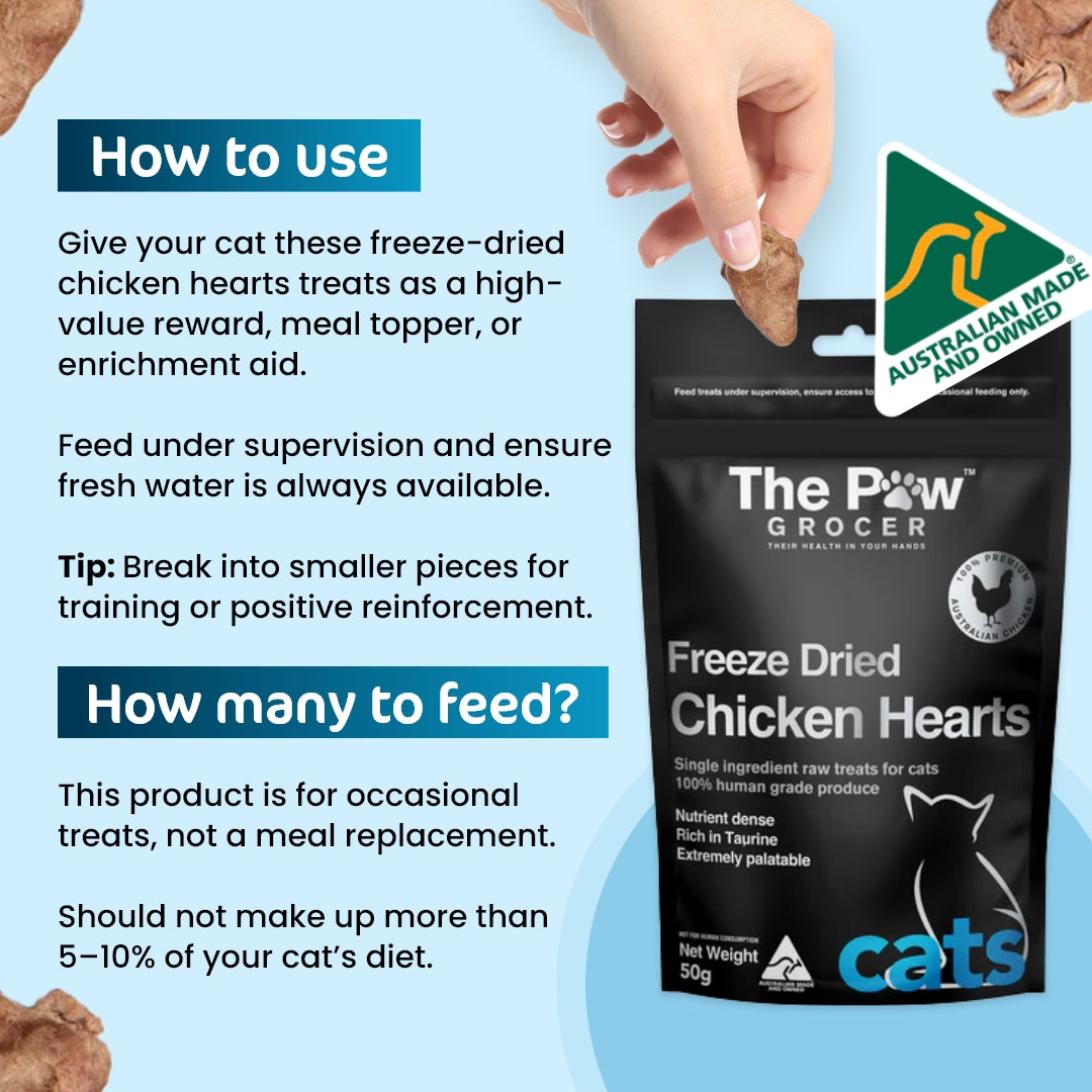 Premium Freeze-Dried Chicken Hearts for Cats - 50g
