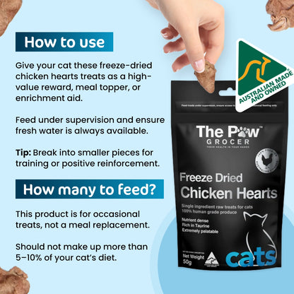 Premium Freeze-Dried Chicken Hearts for Cats - 50g